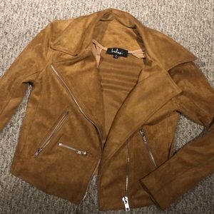 Tan Faux Suede Motorcycle Zipper Jacket